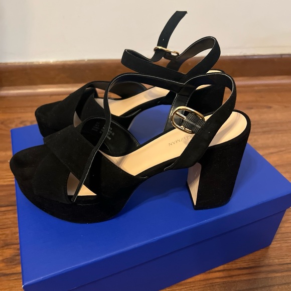 Stuart Weitzman Mariposa Platform Sandals in Black Suede, New in box , 38.5 /8B - Picture 2 of 13